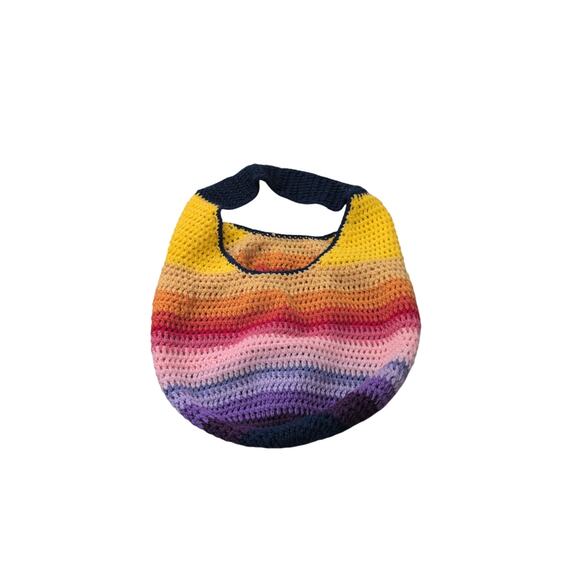 Crochet Rainbow Bucket Bag EUC Colorful Handbag - Picture 2 of 2